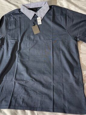 Men's Navy Polo with Contrast Check Collar